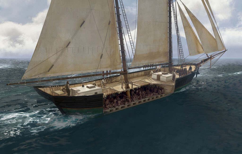 Rendering of the Clotilda and the hull from the National Geographic Society